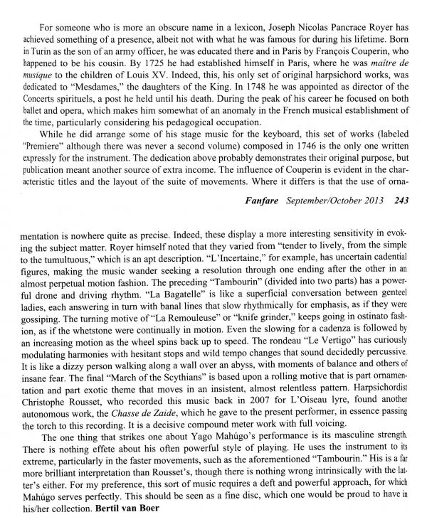 Crítica en Fanfare Magazine