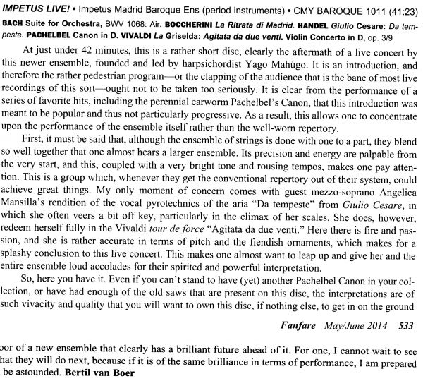 Crítica en Fanfare Magazine